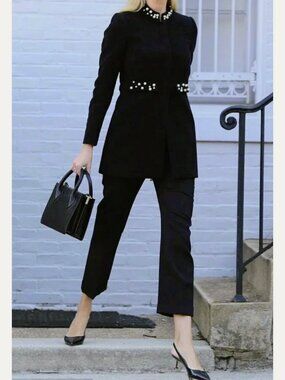ZARA Pearl Embellished Women's Frock Women’s Jacket Blazer Coat Black Size L